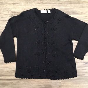 2/$20 Vintage black beaded cardigan with embroidery